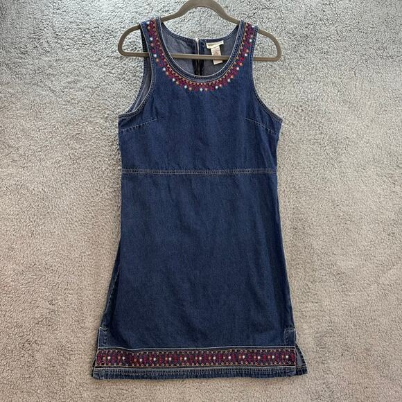 Vintage‎ Expressions Women's Medium Denim Sleeveless Dress Embroidered Design - Picture 1 of 10